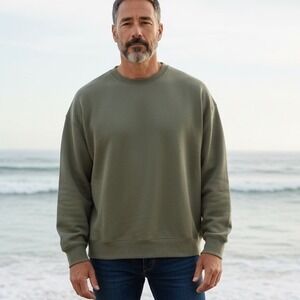 Oak + Fort Mens Oversized Crewneck Sweatshirt Tan Beige Cotton M Scandi Boxy Y2K